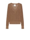 Camel V-neck sweater in lurex cotton