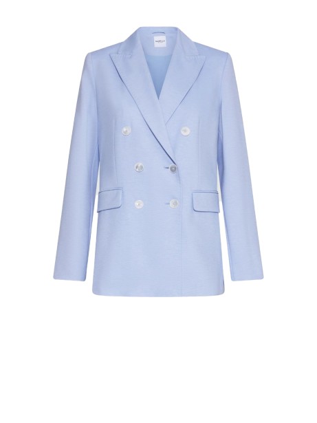 Double-breasted light blue jacket