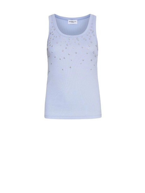 Top azzurro con strass