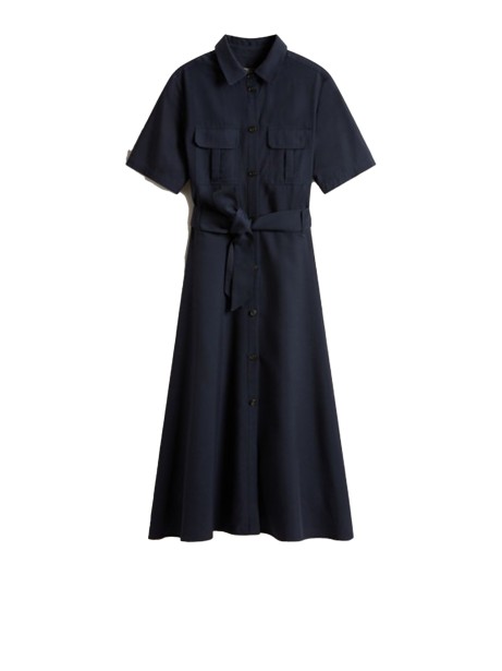 Black Long Dress with Short Sleeves and Belt