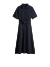 Black Long Dress with Short Sleeves and Belt