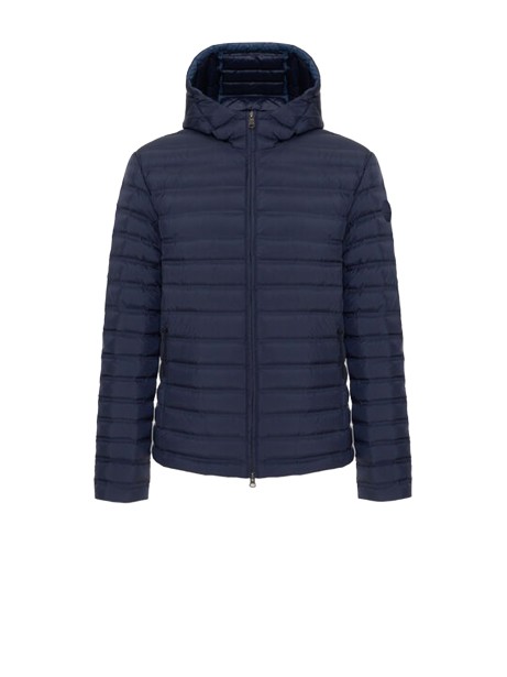 Blue Quilted Down Jacket with Zip and Hood
