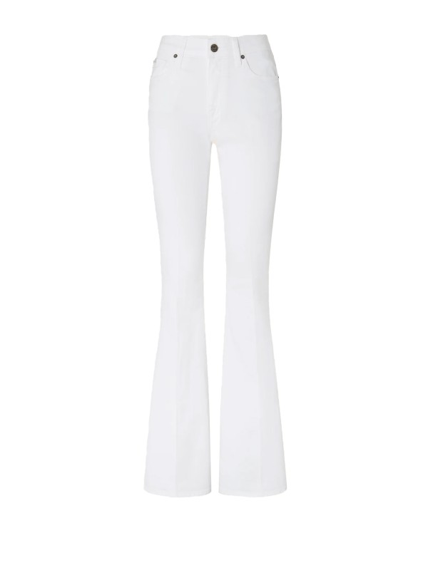 Jeans donna a zampa in denim bianco