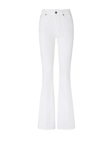 Jeans donna a zampa in denim bianco