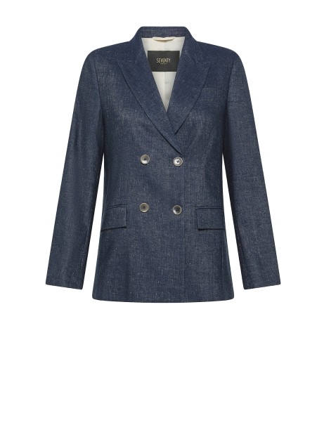 Blue Stretch Double Breasted Jacket