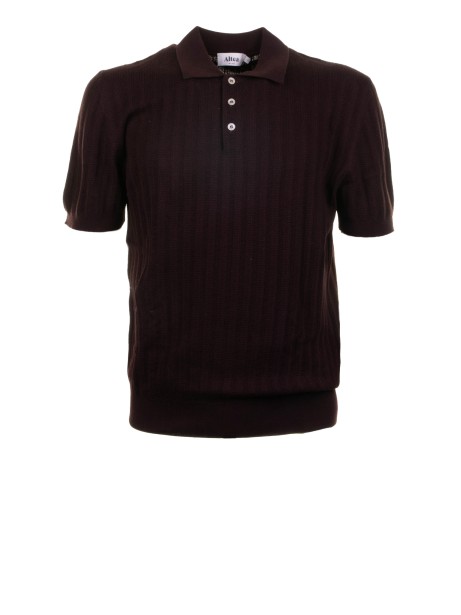 Men's Polo Brown in Cotton Vertical Thread