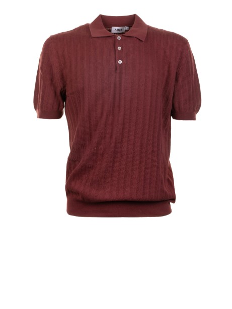 Polo men terracotta in cotton vertical thread