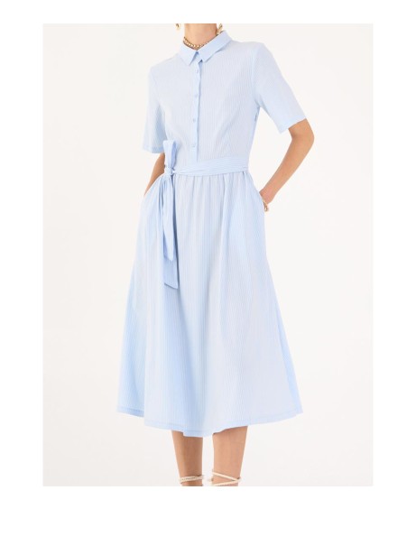 Long light blue shirt dress