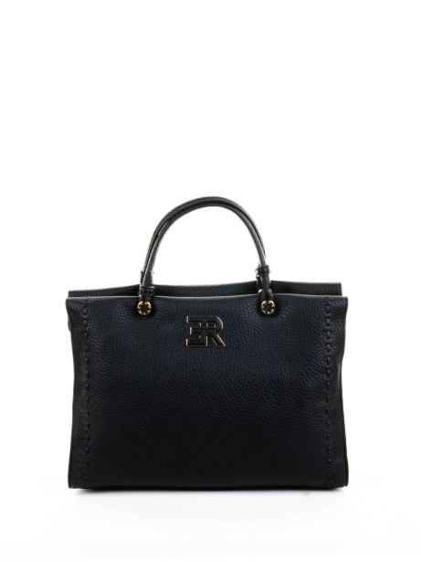 Tote bag small Petra in black hammered eco-leather