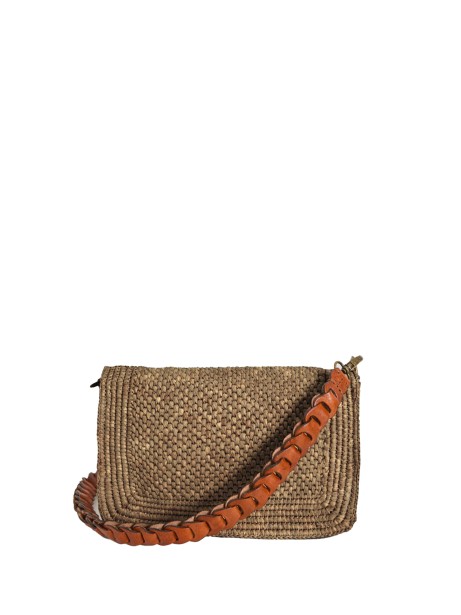 Raffia Shoulder Bag with Woven Leather Strap