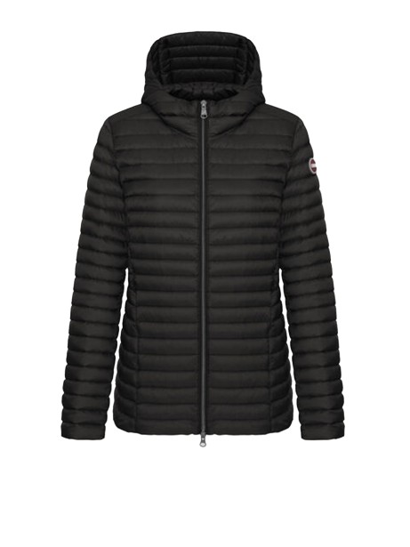 Black Quilted Down Jacket with Zip and Hood
