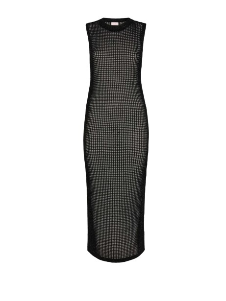 Eileen long dress in black lurex crochet mesh