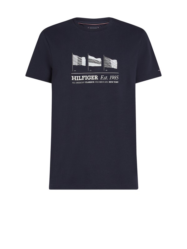 T-shirt con bandiere Hilfiger ricamate