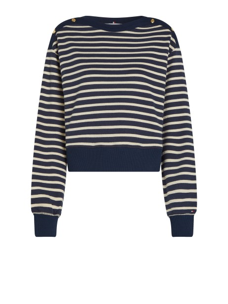 Gold Button Boat Neck Sweatshirt
