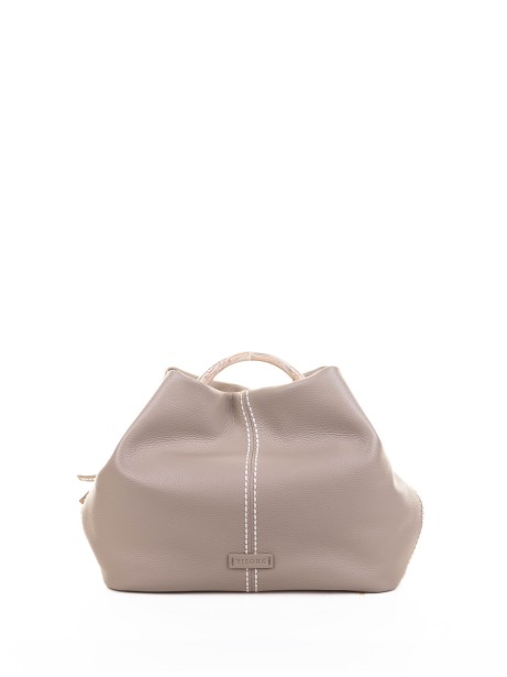 Greige Leather Handbag with Bone Handle