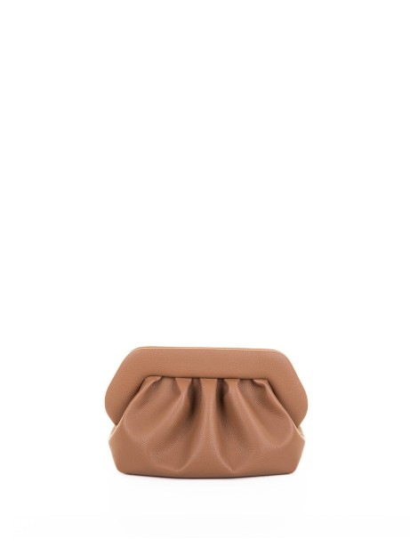 Brown vegan clutch with shoulder strap