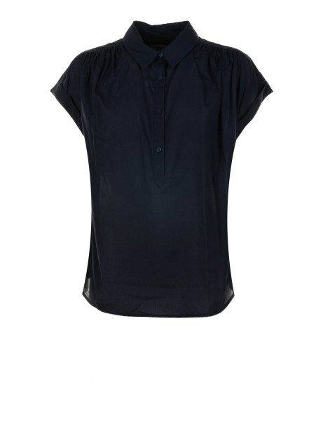Blue Short Sleeve Cotton Blouse