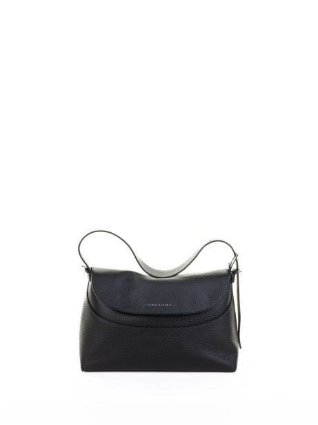 Borsa a spalla Nana Soft in pelle martellata con tracolla nero