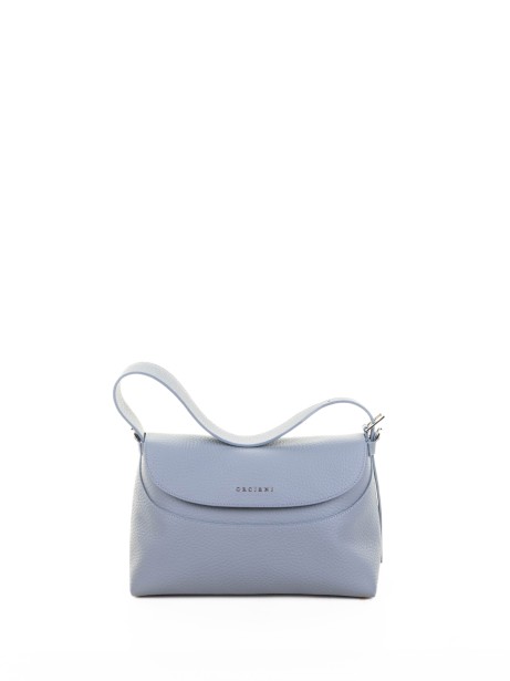 Borsa a spalla Nana Soft in pelle martellata con tracolla celeste