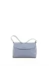 Borsa a spalla Nana Soft in pelle martellata con tracolla celeste