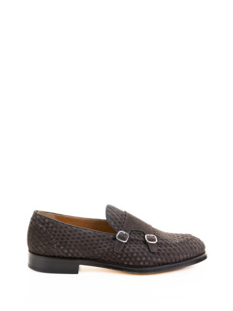 Brown double buckle moccasin in suede