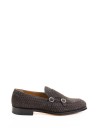 Brown double buckle moccasin in suede