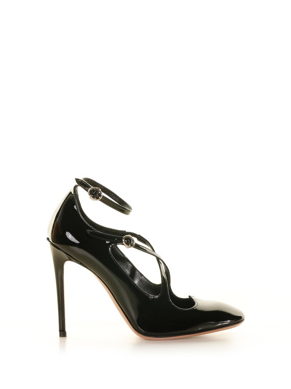 Decollete con cinturino e incrocio in vernice tacco a stiletto Decollete con cinturino e incrocio in vernice tacco a stiletto