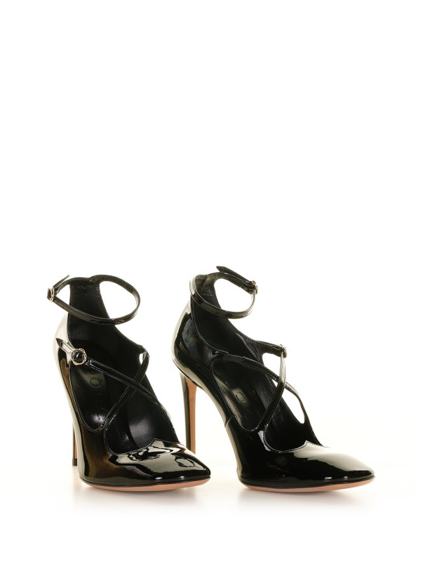 Decollete con cinturino e incrocio in vernice tacco a stiletto