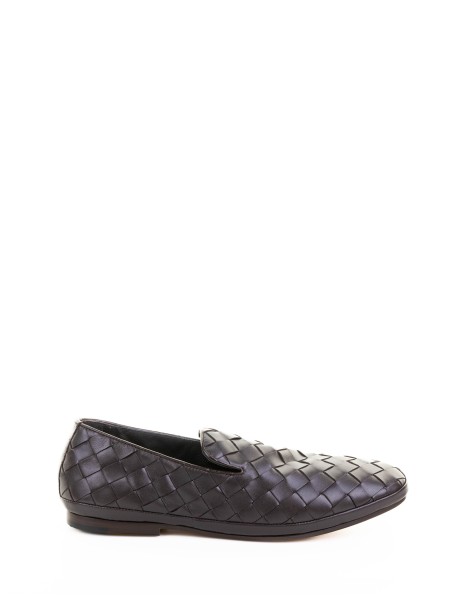 Moccasin Slip On in Woven Nappa Dark Brown