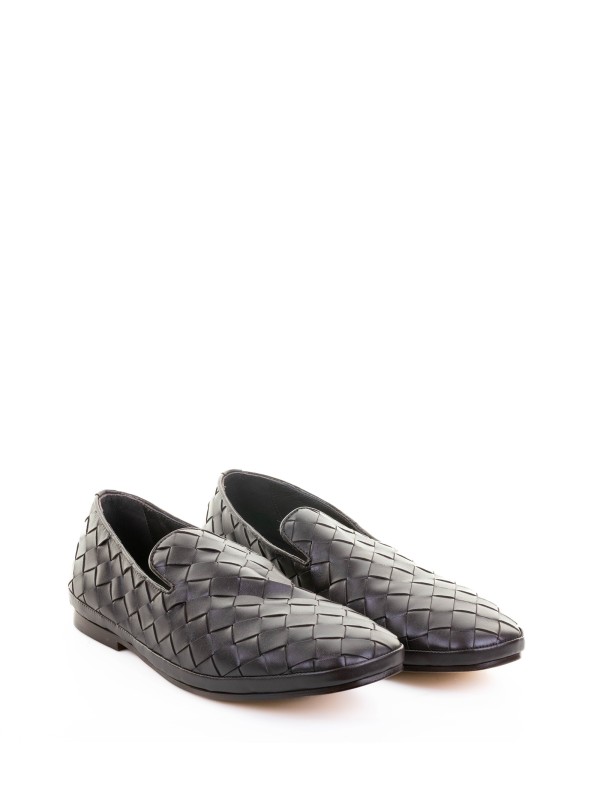 Mocassino slip on in nappa intrecciata testa di moro