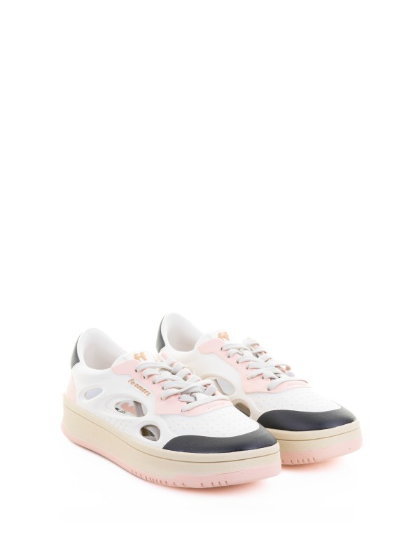 Sneaker bianco rosa in pelle