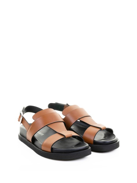 Sandalo nero marrone in pelle