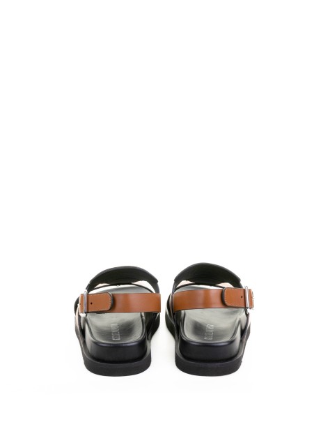 Sandalo nero marrone in pelle