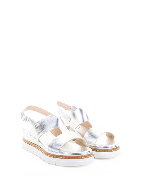 Sandalo argento in pelle