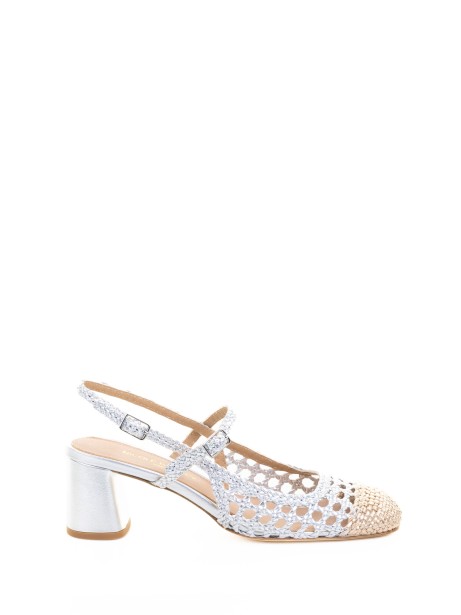 Décolleté slingback bianco traforato in pelle