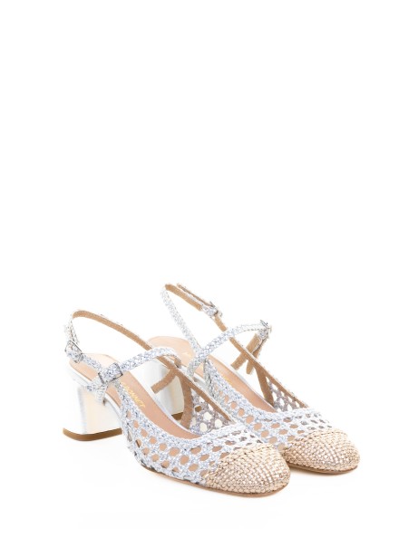 White Perforated Leather Slingback Pump