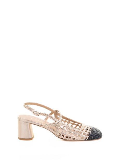 Beige perforated leather slingback pump