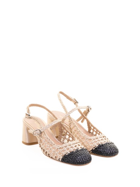 Décolleté slingback beige traforato in pelle