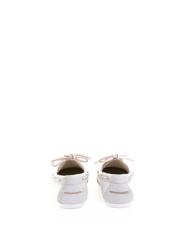 Women's White Leather Boat Moccasin
