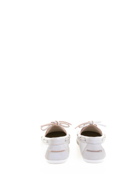 Women's White Leather Boat Moccasin