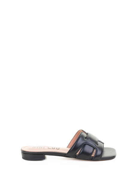 Black Flat Leather Slipper