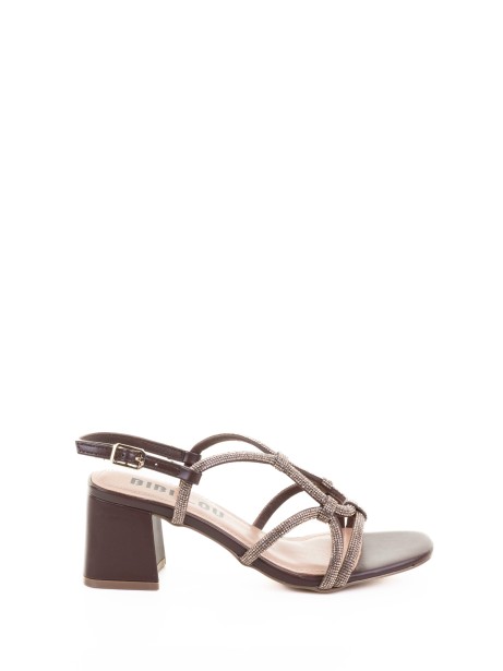 Brown Sandal with Glitter Square Heel