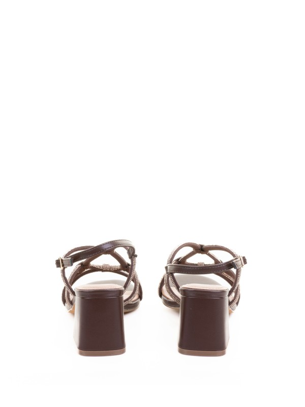 Brown Sandal with Glitter Square Heel