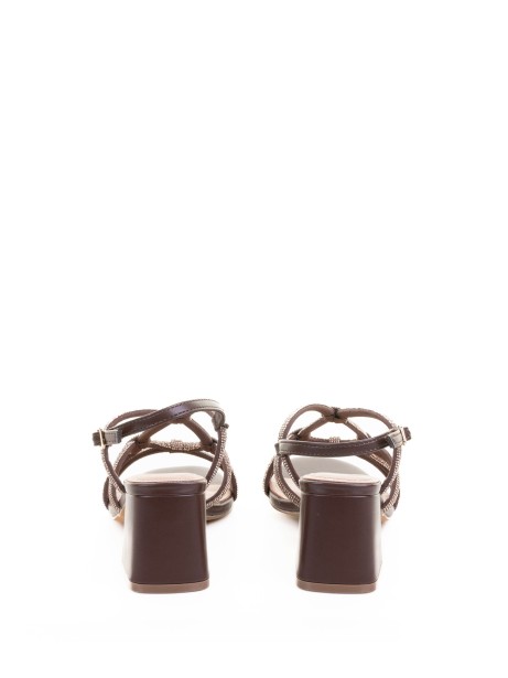 Brown Sandal with Glitter Square Heel