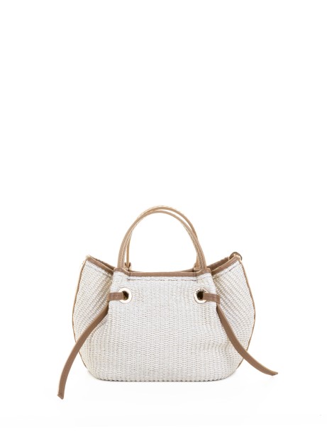 Shopping bag panna in pelle e paglia