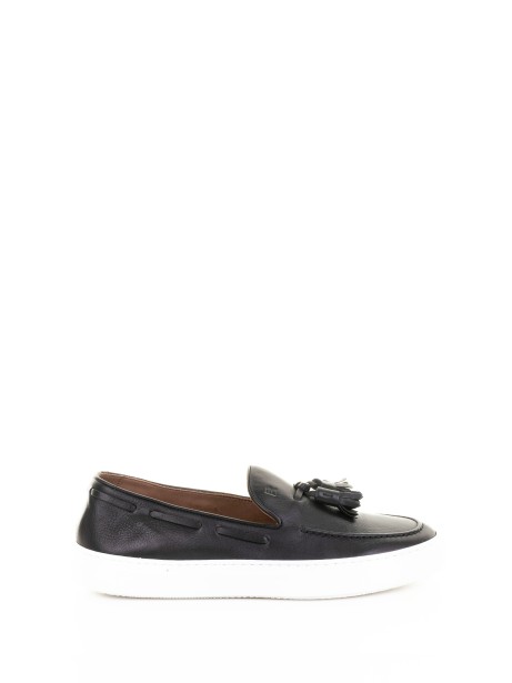 Black leather moccasin with tassels