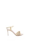 Gold Fabric and Leather Heeled Sandals