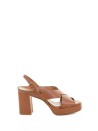Leather Crossover Sandal in Tan Color