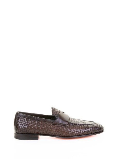 Mocassino marrone in pelle intrecciata