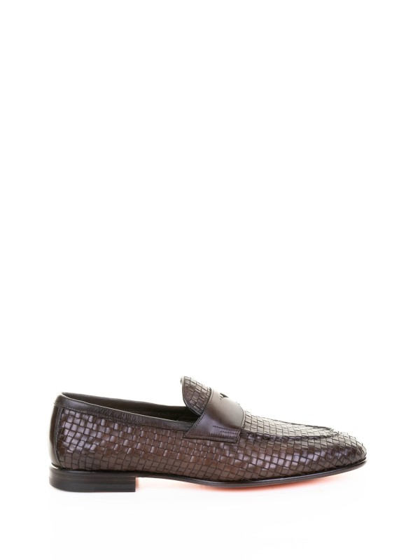 Mocassino marrone in pelle intrecciata Mocassino marrone in pelle intrecciata